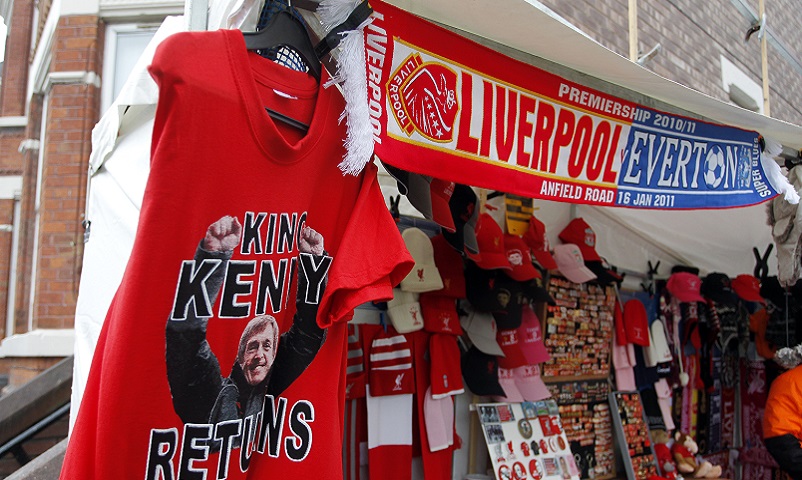 16 Jan 2011, Liverpool, Merseyside, England, UK --- Kenny Dalglish t-shirts are been sold outside Anfield, home of Liverpool FC --- Image by © BPI/Matt West/BPI/Corbis